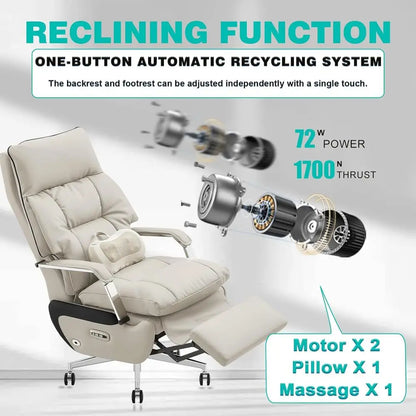 Executive Dual Motor Reclining Chair with Footrest, Massage & Pillow Support, Ergonomic PU Leather Desk Chair for Big...