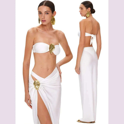 Off Shoulder Bikini With Skirt Women Swimsuit 2025 Biquini High Cut Swimwear Lady Holiday Bath Suit Female Beachwear Outfits