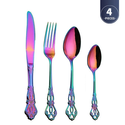 Golden Stainless Steel Cutlery Set Royal European Spoon Fork Complete Tableware Retro Design Dishwasher Safe Elegant...