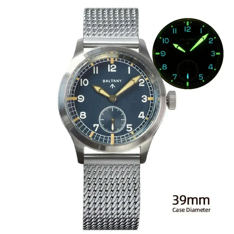 Baltany dirty dozen watch Sapphire 39mm Dail 316L Stainless Steel Case Leather Strap Military Vintage Quartz Wristwatch
