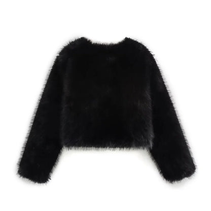 Faux fur jacket 2025 Fall/Winter New Fashion Women's Faux Fur Effect Round Neck Long Sleeve Short Jacket