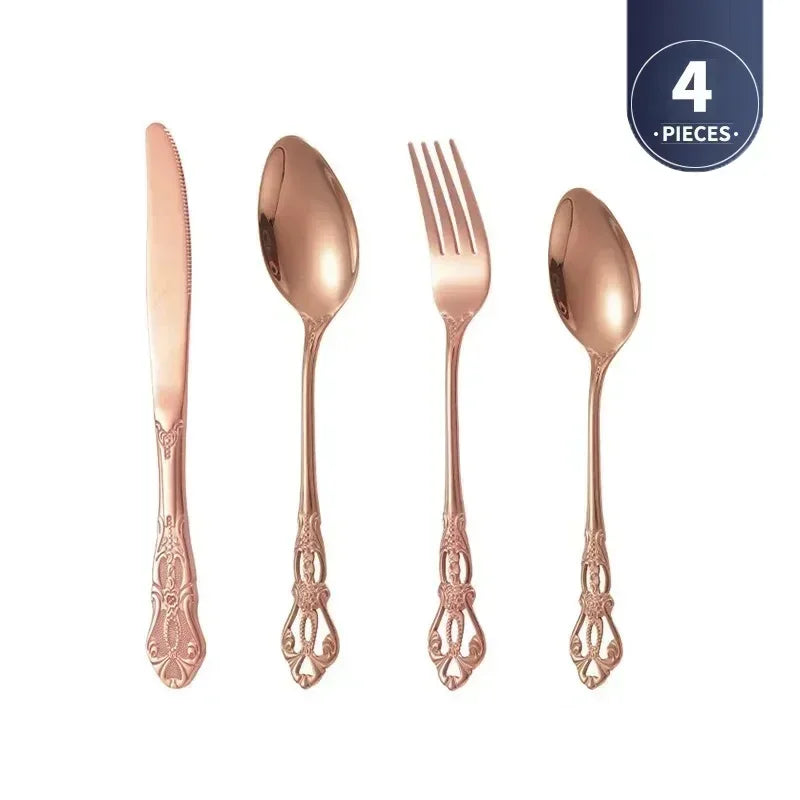 Golden Stainless Steel Cutlery Set Royal European Spoon Fork Complete Tableware Retro Design Dishwasher Safe Elegant...