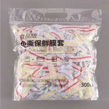 100 Pcs Elastic Food Covers, Disposable Plastic Bowl Lids for Fruit & Vegetable Storage, Freshness Seal Wraps