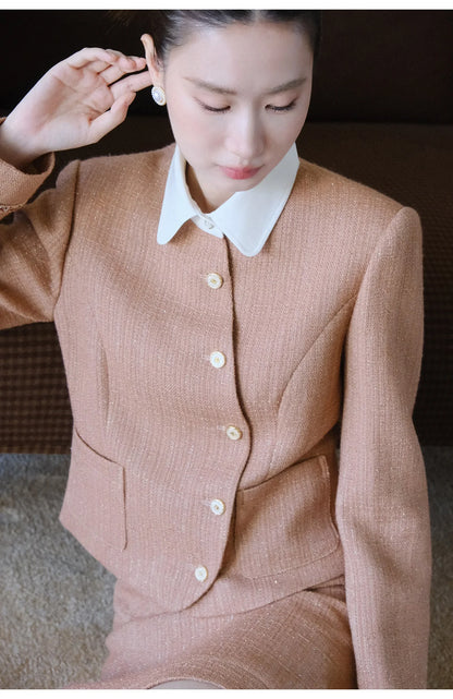 XXNING Luxury Faion Set Women's Autumn Winter ort Coat Skirt Two-Piece Suit Ele Lady Sle  Knot Design