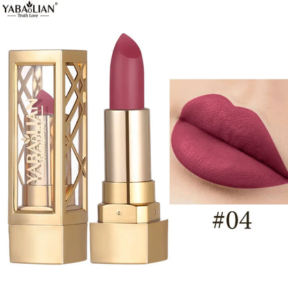 12 Color Gold Tube Lipstick Matte Metallic Glitter Lipstick Waterproof Non-Fade Shimmery Pearl Sparkling Red Lip Gloss Makeup