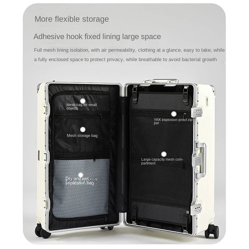 Aluminum Frame Suitcase TSA Password Trolley Case 36 inch Large Capacity Luggage with USB Cup Holder 20" 30" Travel Suitcases - Kimlud
