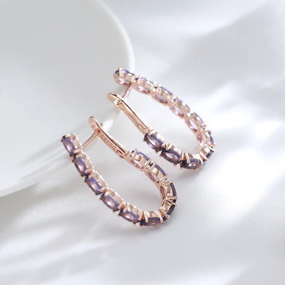 JULYDREAM Full Oval Purple Zircon 585 Gold Color Hoop Earrings Women Luxury Geometric Jewelry Party Wedding Accessories