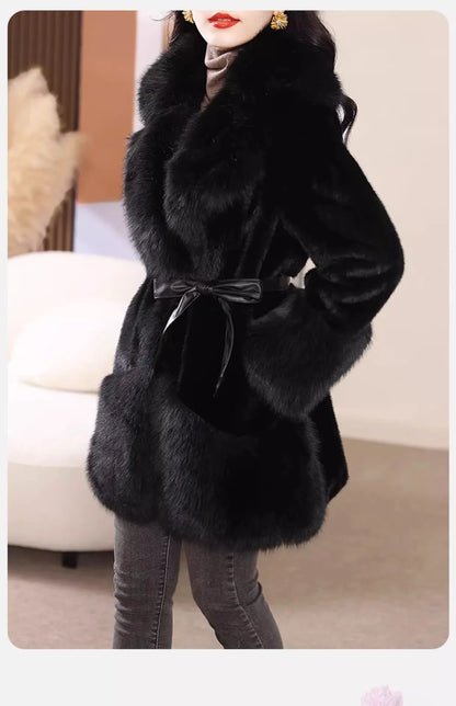 Elegant Simplistic Women's Faux Fur Mink Coat Eco-Friendly Long Sleeve Mid-Length Fashionable Winter Outerwear Coat