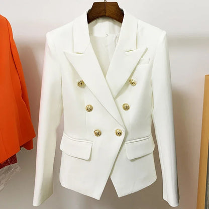 Pink Blazer Women TOP QUALITY Coat 2025 White Slim Blazer Jacket Female Double Breasted Metal Lion Buttons Women Blazers Tops