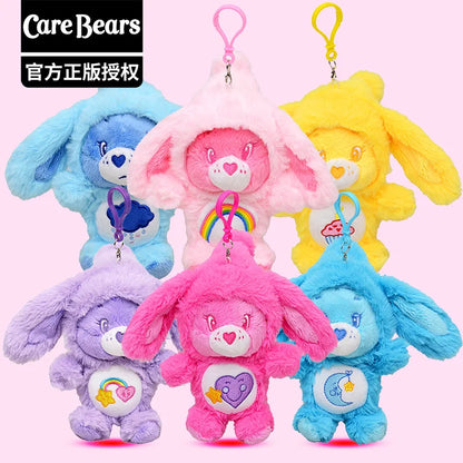 New Genuine Carebears Plush Rabbit Hat Keychain Rainbow Bear Doll Pendant School Bag Ornament Gift