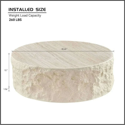 35.43'' Round Coffee Table, Fiberglass Vintage Center Table, Imitation Stone Table Front of The Sofa, Modern Coffee Table for Li