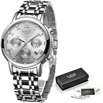 LIGE 2023 New Gold Watch Women Watches Ladies 30M Waterproof Steel Women's Bracelet Watches Female Clock Relogio Feminino+BOX