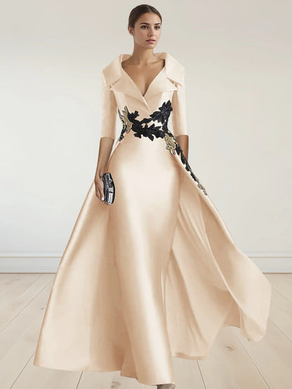 A-Line Christmas Vintage Evening Gown Elegant Dress Formal Floor Length 3/4 Length Sleeve with Appliques Beading 2024