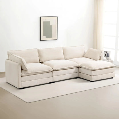 Sectional Sofa with MovableOttoman, 112 Inch 4 Seat Modern Corduroy Sofa Set, ConvertibleL | Kimlud Luxury Chair
