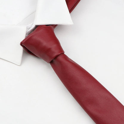 Men's New Novelty PU Leather Ties Casual Solid Colorful Red Black Blue Pink PU Neckties Necktie Wedding Business Suit...