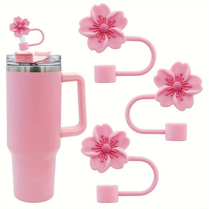 Flower Silicone Straw Covers For Stanley Cup Cute Silicone Flower Shape Drinking Dust Cap Straw Tips Cover Cup Accessories