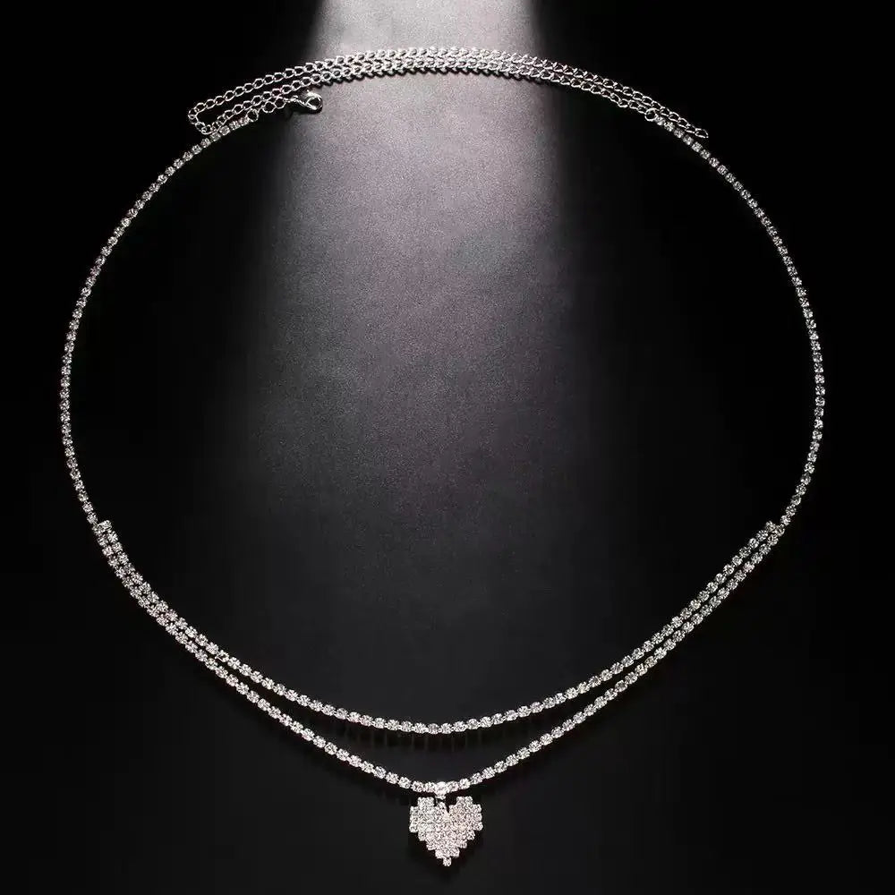 Luxury Rhinestone Double Chain Water Drop Waist Chains Body Jewelry for Women Crystal Body Belly Chain Body Decoration...