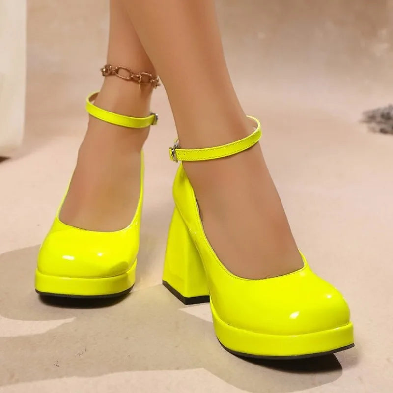 9cm Patent Leather Mary Janes Shoes Women Platform Pumps 2026 Spring Block High Heels Shoes Cosplay Lolita Shoes for Girls