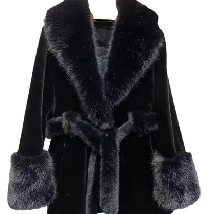 Luxury Vintage Faux Fur Coat Women Fur Collar Long Sleeve with Belt Oversized Fur Jacket Warm Thick Winter Cardigan Lady's Coats