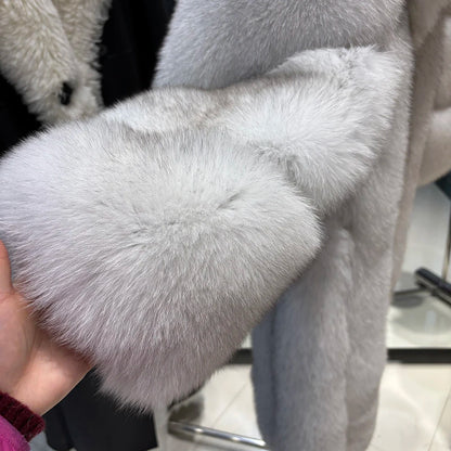 YOLOAgain 2025 Winter Warm Long Luxury Real Fox Fur Jacket Coat Women 120cm length
