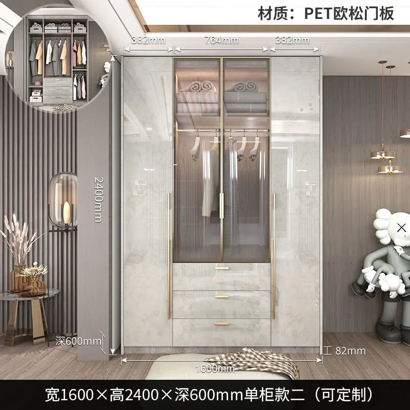 Support Storage Wardrobes Glass Door Shelves Organizers Luxury Wardrobe Bedroom Storage ClothesCupboard Armoires home Furniture - Kimlud