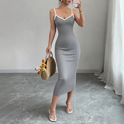 Women's Pink Spaghetti Strap Sleeveless Stretchy Sundress Knit Bodycon Midi Dress Sexy Summer Beach Vacation Party Long...