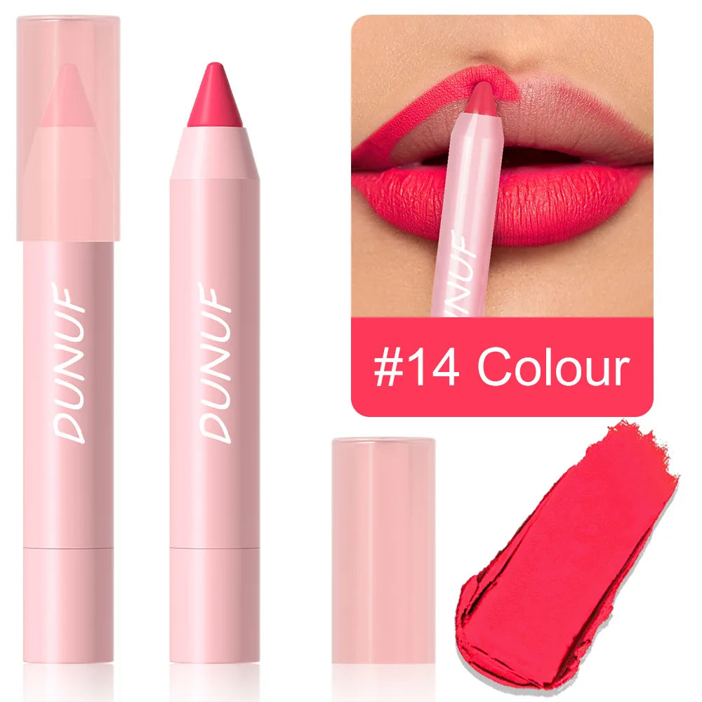 18-Colors Lipstick Pencil Waterproof Sexy Red Matte Contour Tint Lipstick Lasting Non-stick Cup Lipliner Pen Lip Makeup...