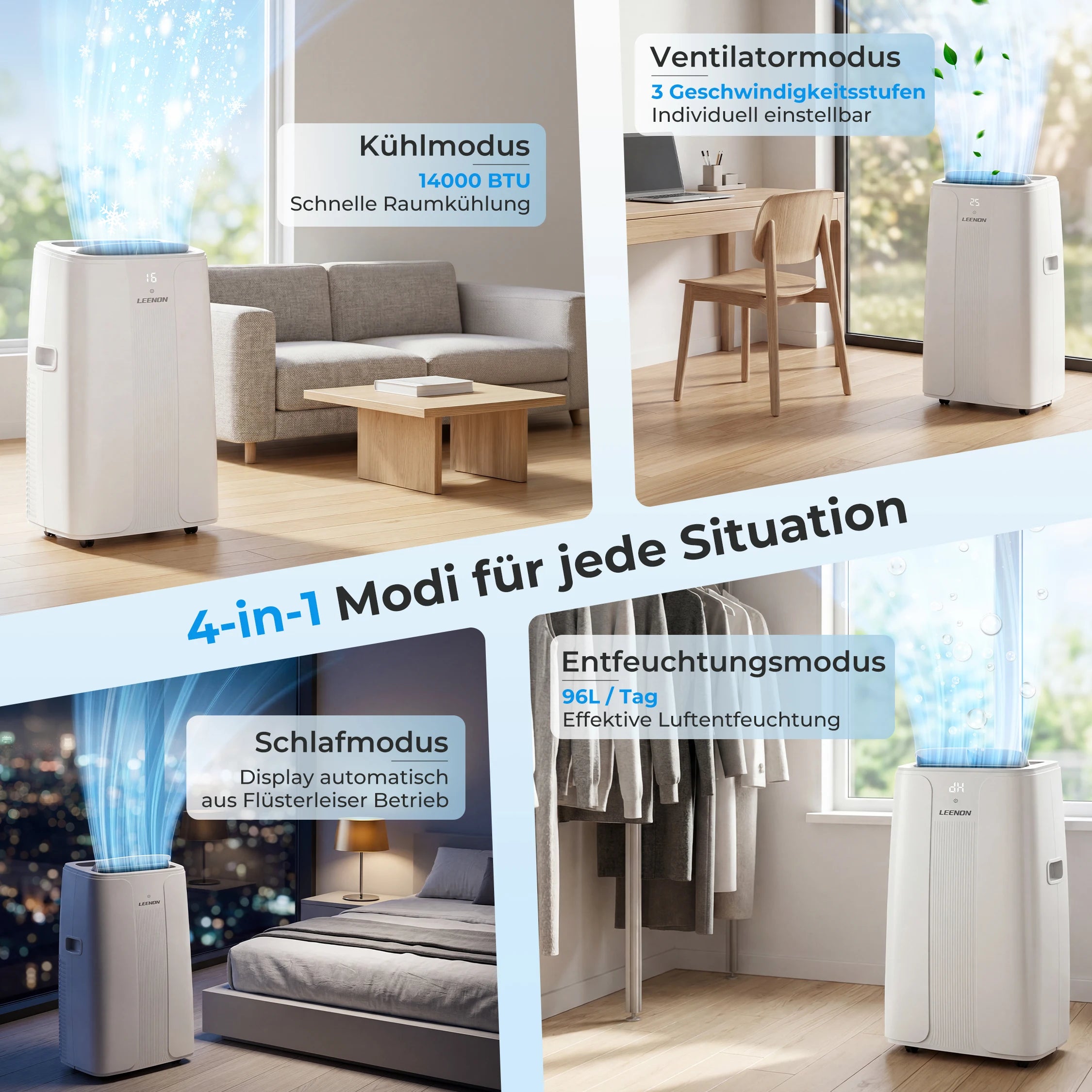 14000 BTU Mobile Air Conditioner (4.5 kW), Cooling & Ventilating & Dehumidifying, Room Size up to 100 m³ | Kimlud Luxury...