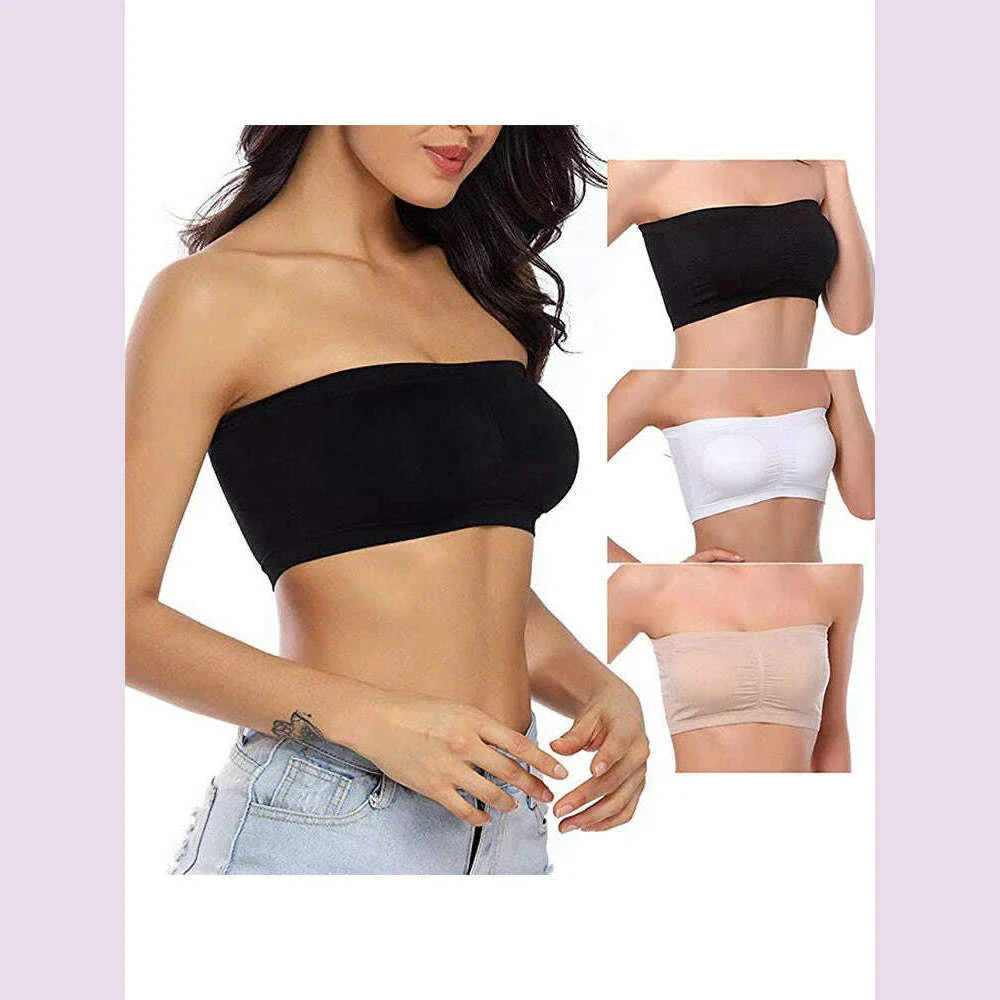 BurVogue Women Bandeau Bra Padded Strapless Bralette Bra Seamless Bandeau Tube Top Bra