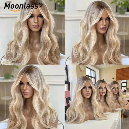 Moonlass Champagne Platinum Salon Hair Body Wave 100%Human Hair Wig 13x6Lace Front Wigs 180% Density Preplucked Transparent Lace