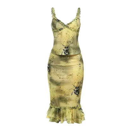 Spring New Women's Long Sve High Collar Plant Print Maxi Top Faionable Individuatic f High Ne Long Open Split Top