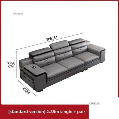Large Apartment Chaise Leather Sofa Combination Set Modern Light Luxury Living Room Sofas Creative Office Comfortable Large Sofa