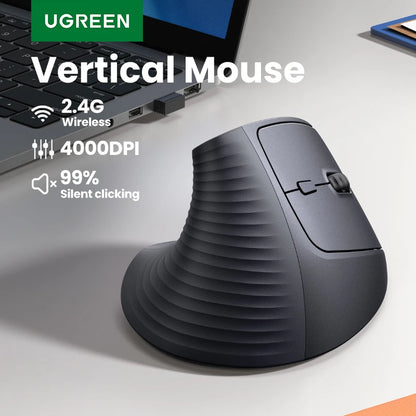 UGREEN Wireless Mouse Vertical 2.4G Ergonomic 4000DPI 6 Mute Buttons for MacBook Tablet Laptops Computer PC Mice Black...