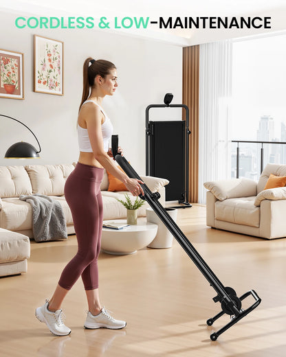 Non-Electric Treadmill with Dual Flywheel & Fixed Incline - Motorless Treadmill with LCD Monitor,Non-Slip Belt,for Home/Gym Use - Kimlud