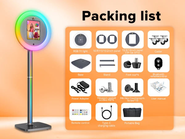 Ipad Photo Booth Machine for Parties Events with RGB Ring Light Portable Photobooth Machines APP Control Photo Booth Machine