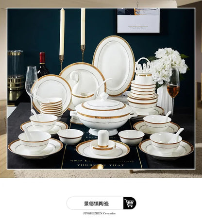 Bowl and Plate Set for Household Light Luxury, Modern Simplicity, Jingdezhen Ceramic Tableware, Bowl and Plate...