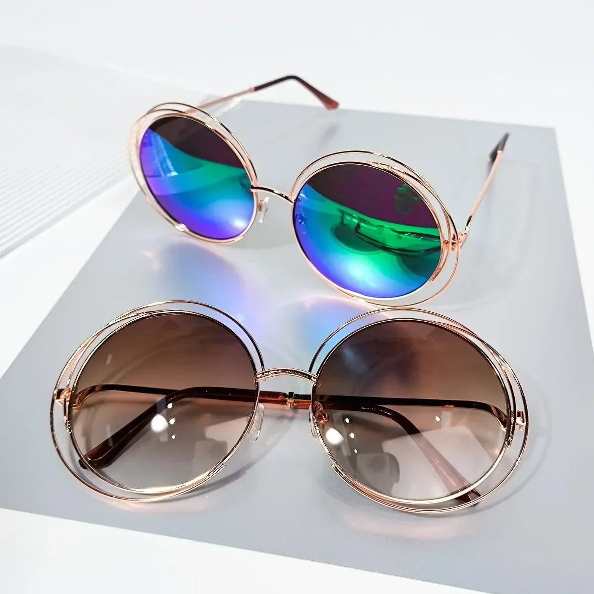 Women's Oversized Round Metal Fashion Glasses with Gradient Lenses - Stylish Retro Design, Parties, and Events,...