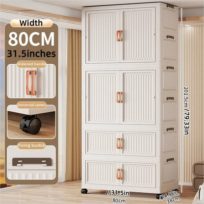80cm no-installation folding storage cabinet, bedroom children's wardrobe, multi-layer storage box with wheels - Kimlud