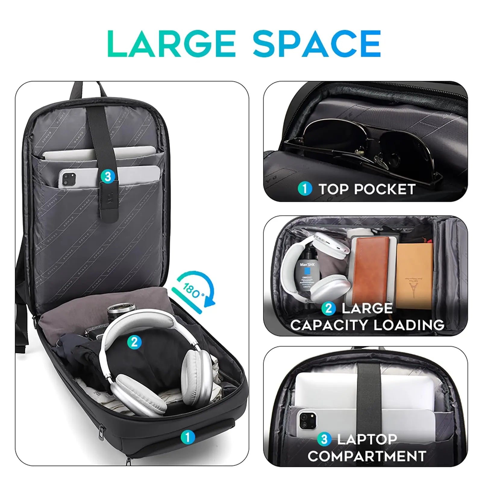 BANGE 15.6 Inch Water Resistant Travel Smart Laptop Backpack Carry On Backpack with USB Charging Port,Large Durable Computer Bag