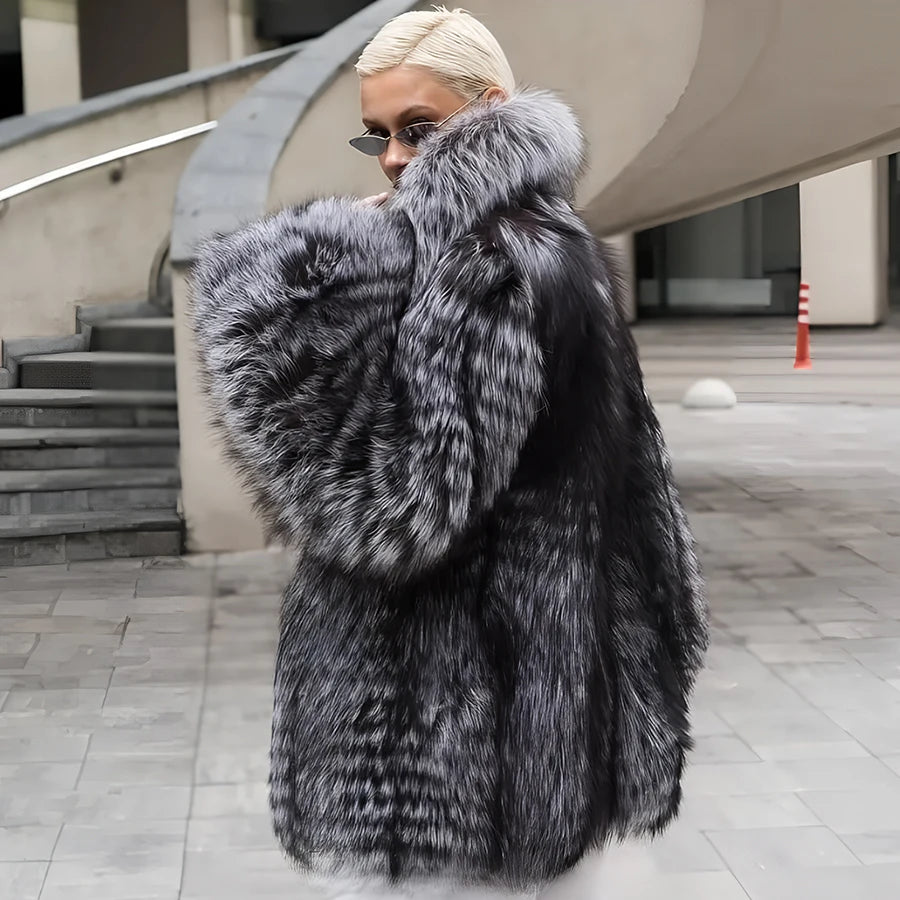 Genuine Fox Fur Jackets Silver Fox Fur Coats Womens New Arrivals High Quality Fox Fur Coats With Lapel