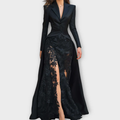 Classic V-Neck Suit Full Sleeve Button Lace Mermaid Formal Evening Dresses Birthday Party Prom Gowns Customized