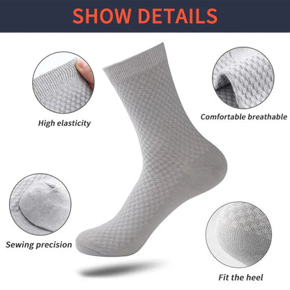 5 Pairs Men Bamboo Fiber Crew Socks Man High Quality Summer Winter Business Breathable Black Male Dress Ankle Socks |...