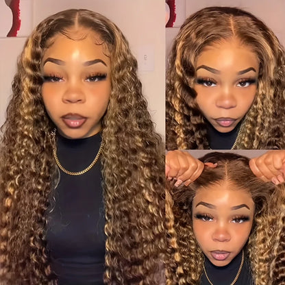 200% 13x4 Highlight Human Hair Wig Deep Wave Lace Front Wig For Women 13x4 Ombre Lace Frontal Wig Human Hair Free Part...