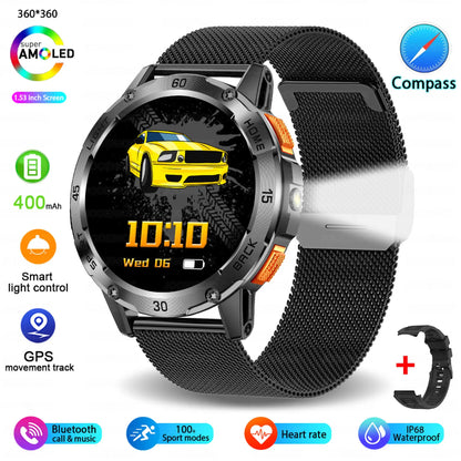 Outdoor Sport Smart Watch Men Compass 400mAh Battery Flashlight Health Monitoring Waterproof Bluetooth Call Smartwatch 2025 New