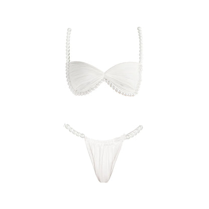 Pearl 3Pcs Bikini Set 2025 Bandeau Biquini Women Sexy Swimsuit Push Up Swimwear Female Mesh Skirt White Bathing Suit Beachwear - Kimlud