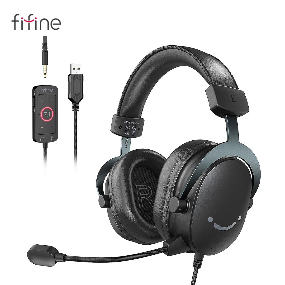 FIFINE Headset,3.5 mm jack&USB Headphone with 7.1 Surround Sound/volum contral/Mute switch for PC/MAC/PS4/PS5 Mixer-H9