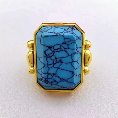 Fashion Square Natural Stone Crystal Ring Gold Color Metal for Women Brass Jewelry  2024 Light Luxury European And American