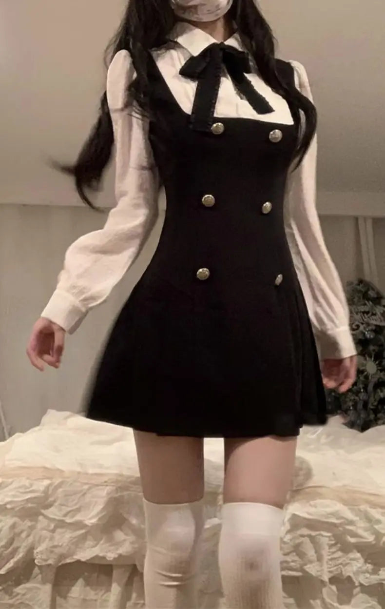 CGC Preppy Style Fake Two Piece Womens Short Dresses Casual Bow Tie Japanese JK Lolita Dress Female 2025 Summer Party Dresses