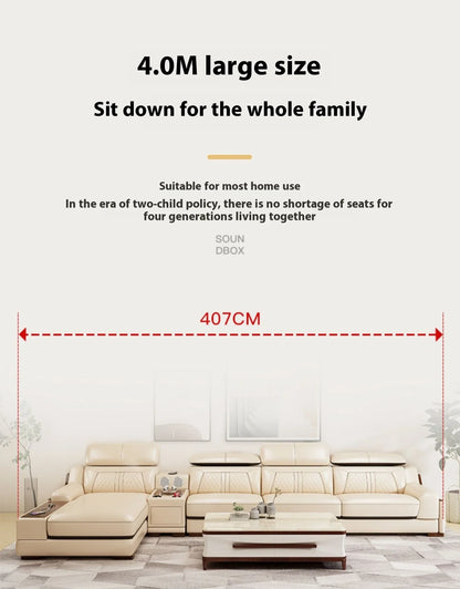 Stylish Italian Genuine Leather Sofa for Living Room with Cup Holder, USB, Adjustable Headrests & Bluetooth Speaker -...
