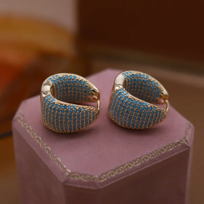 2025 Korean new design fashion jewelry 14K plated blue zircon large water drop earrings elegant women's daily work...